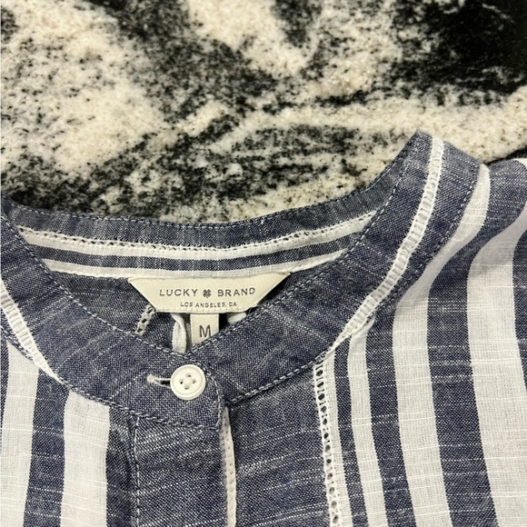 LUCKY BRAND loose fit vertical stripes long sleeve button down summer top - Picture 6 of 9